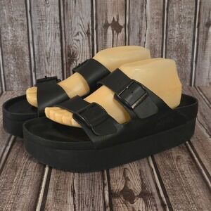 Sz 41/ 10 N Birkenstock Papillio Arizona Black Leather Platform Sandals VGUC!